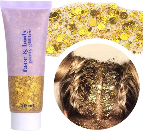 Vista 22 de Gel de purpurina blanca para la cara, purpurina corporal de sirena, festival, rave, carnaval, Halloween, cabello, lentejuelas para el cabello