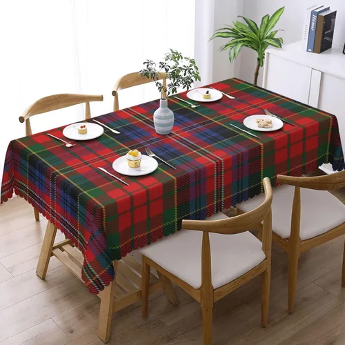 Vista 2 de Mantel rectangular para comedor, interior y exterior con diseño de cuadros escoceses de clan macpherson rojo, resistente a cuadros, lavable, mantel