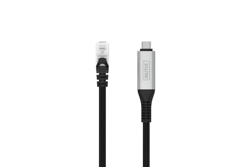 Vista 7 de DIGITUS USB to Ethernet Cable - Type-C to RJ45 - USB-C 3.2 Gen1 - 1Gbps - 2m - LSZH - CAT 6A S/FTP - AWG 26 - Plug & Play - Black