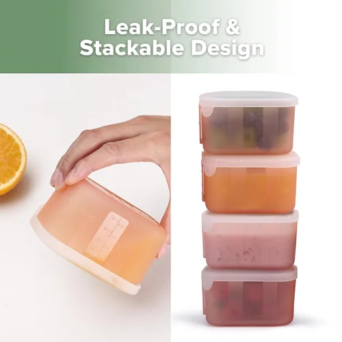 Vista 3 de haakaa Recipientes de silicona para almacenamiento de alimentos para bebés, vasos reutilizables de 8 onzas con tapas herméticas para comidas