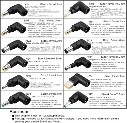 Vista 4 de Cargador universal para portátil con pantalla LCD de 90 W, adaptador de CA delgado cable de fuente de alimentación con puerto USB 5V2.1A