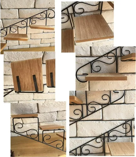 Vista 5 de Wnvivi 2 piezas de soporte para macetas en forma de escalera, estante retro para colgar en la pared, estante creativo abierto montado en la pared