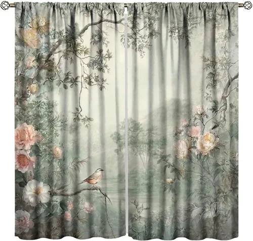 Vista 12 de Cortinas opacas de flores de colibrí, para dormitorio y sala de estar, diseño estético rústico y moderno, juego de 2 paneles, 42 x 45 pulgadas