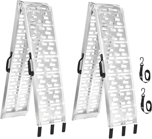 Vista 7 de MAXIVMAN - Rampa de aluminio para motocicleta con asa, capacidad de 750 libras, rampa plegable de 7.5 pies con correas de carga para camionetas