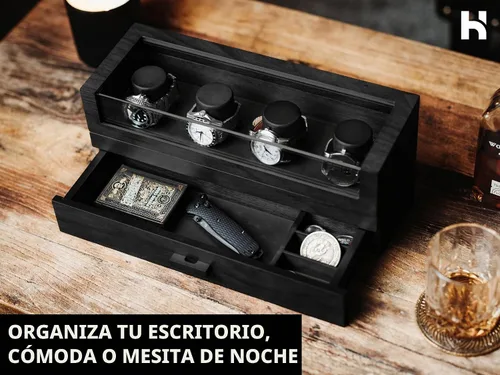Vista 10 de Holme & Hadfield Vitrina de reloj de lujo de 4 ranuras con cubierta con Negro