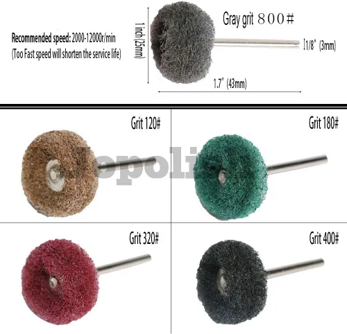 Vista 2 de FPPO Juego de 58 piezas de ruedas abrasivas para pulir para herramientas rotatorias, kit de mini cepillo de limpieza con eje de 3 mm, ruedas Mix