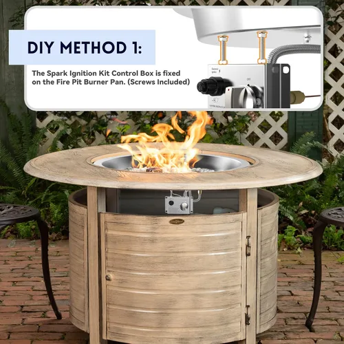 Vista 5 de Kit de quemador empotrable de hoguera Skyflame de acero inoxidable redondo de 19" con detección de llama, encendido electrónico por chispa, conjunto