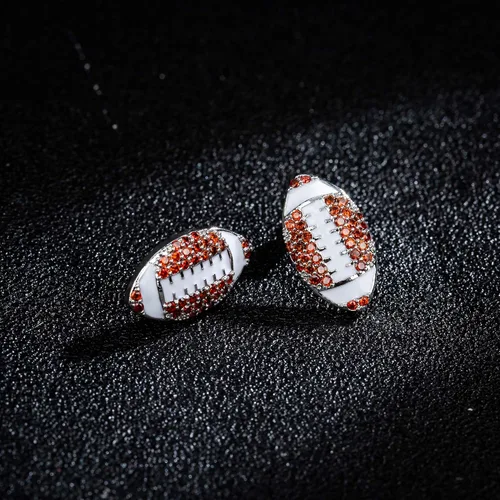 Vista 2 de lureme Aretes de tuerca chapados en rodio para baloncesto, fútbol, voleibol, fútbol, béisbol, deportes, para mujer (er006282), Metal Diamante