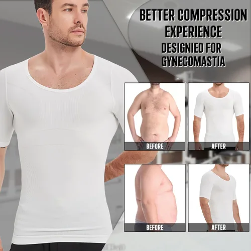 Vista 4 de Camisa adelgazante para hombre, ginecomastia para hombre, manga corta de compresión, chaleco de Moobs