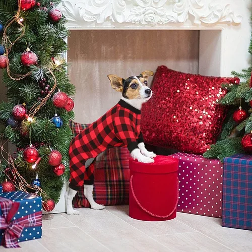 Vista 2 de Suéter de forro polar para perro, ropa a cuadros de búfalo, suéter para perros pequeños, suéter suave y grueso cálido para cachorros, suéteres