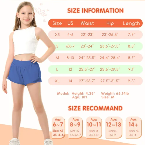 Vista 6 de Pantalones cortos deportivos para niñas, de secado rápido, con bolsillo con cremallera, para adolescentes y niños, pantalones cortos deportivos