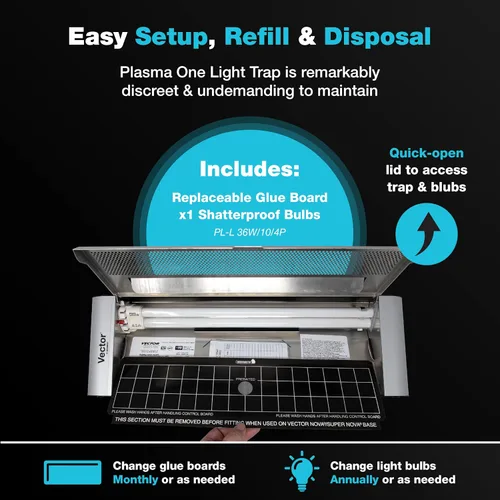 Vista 5 de Catchmaster Vector Plasma One Plata, Trampas de luz UV compactas para moscas para el hogar, trampas para mosquitos para interiores de la casa