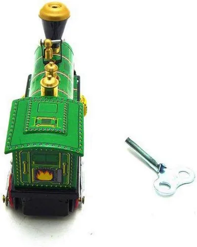 Vista 3 de Charmgle Juguete retro de cuerda para arriba, decoración del hogar, colección para adultos, juguete clásico de tren verde, juguete de primavera