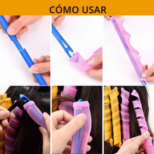 Vista 4 de Rizadores de pelo de 22 pulgadas gancho sin calor rizos gancho rizadores de pelo estilo (azul)