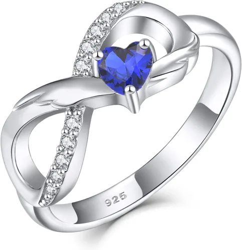 Vista 14 de STARCHENIE Anillo de Promesa Infinita de Plata de Ley 925 con Alas de Ángel y Anillo de Corazón para Mujer Talla 5-10 01-Granate-Enero