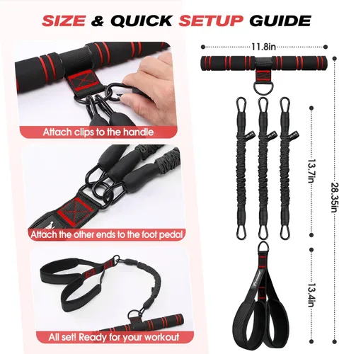 Vista 7 de WOQQW Banda de resistencia de pedal multifunción con mango, bandas de resistencia de pie ajustables de 3 tubos mejoradas para núcleo, brazo