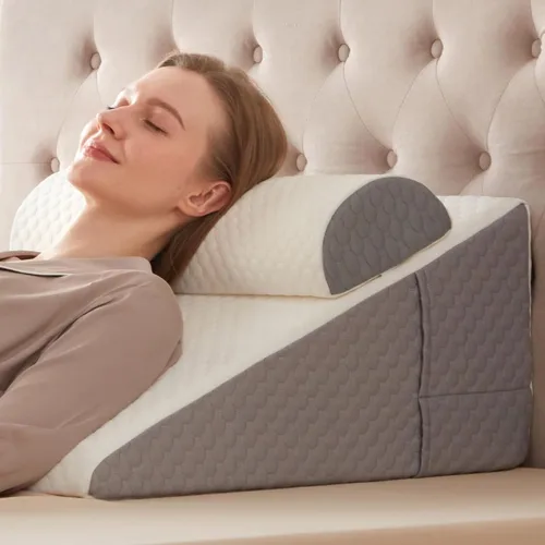 Vista 10 de Simpledad Almohada de cuña triangular, almohada de cuña para reflujo ácido, alivio del dolor de espalda, parte superior de espuma viscoelástica