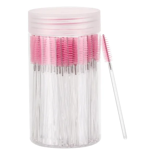 Vista 12 de 100 piezas de varitas de rímel desechables, cepillos espirales de cejas de cristal para extensiones de pestañas, cepillos de pestañas negros
