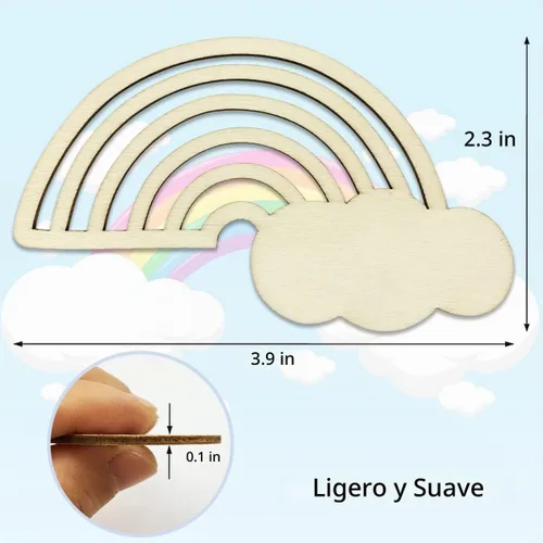 Vista 2 de 30 piezas de madera de arco iris, manualidades, recortes de madera sin terminar, discos de madera para proyectos de bricolaje para niños, decoración