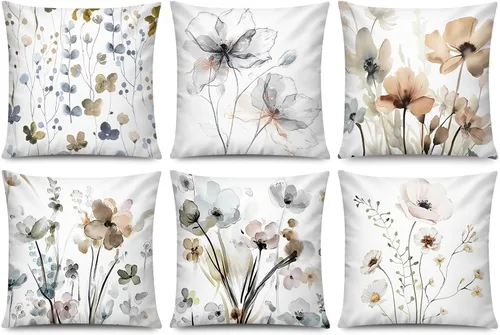 Vista 31 de COMMINY Juego de 6 fundas de almohada decorativas de 16 x 16 pulgadas / 16.0 x 16.0 in., diseño de margaritas y margaritas para sofá, moderna funda