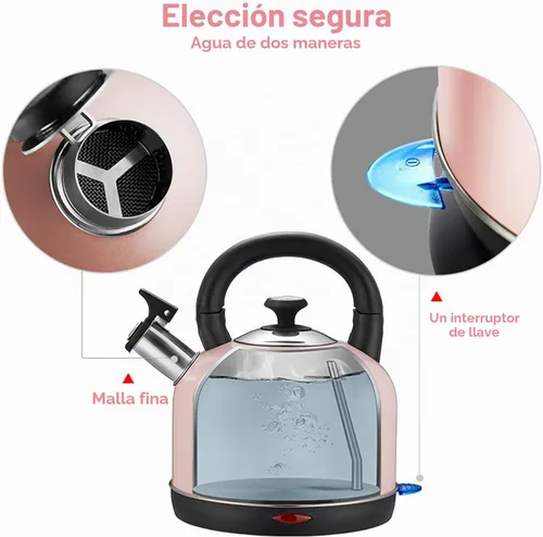 Vista 7 de Caldera de temperatura eléctrica, de acero inoxidable de 2 litros, con termómetro para té y café, 1200 W, apagado automático, protección contra