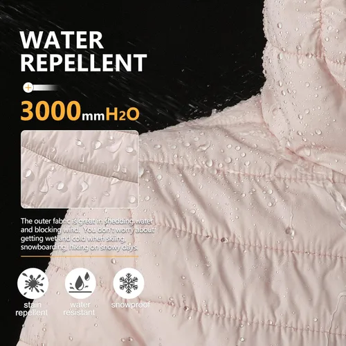 Vista 6 de Outdoor Ventures - Chaqueta acolchada ligera con cremallera completa para mujer, con capucha, abrigo de invierno acolchado