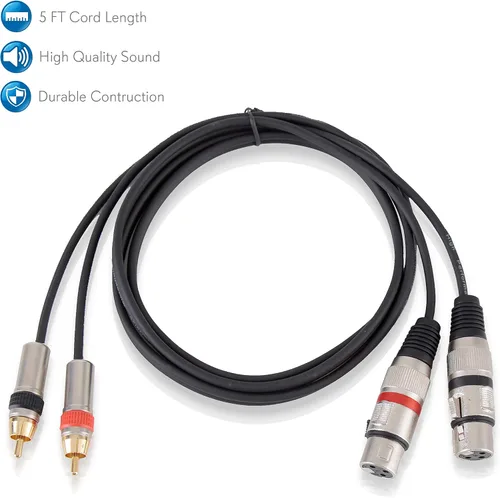 Vista 4 de Pyle PPRC-X05 Dual 5 pies. Cable de enlace de audio profesional XLR hembra a RCA macho