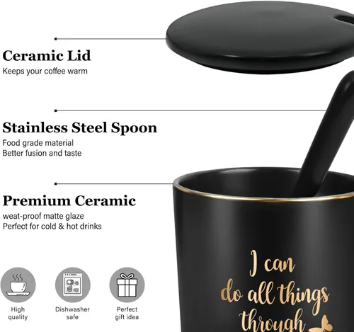 Vista 5 de YHRJWN Regalos cristianos para mujeres y hombres, taza con texto en inglés "I Can Do All Things Through Christ", regalos religiosos, taza