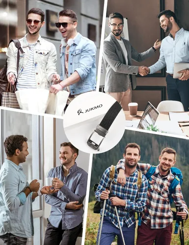 Vista 8 de JUKMO Cinturón de trinquete para hombre, cinturón táctico de nailon con hebilla deslizante automática, ribete ajustable para adaptarse