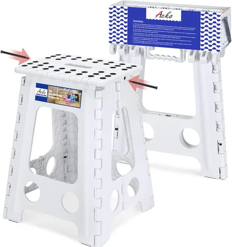 Vista 23 de ACKO Taburete plegable de 13 pulgadas, soporta 300 libras para adultos y Bicolor Verde
