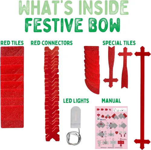 Vista 8 de Creatto Holiday Classics - Reno salpicado, estrella brillante, arco festivo iluminado, kit de rompecabezas 3D Juego de regalo de 12 piezas