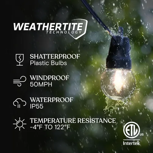 Vista 2 de Brightech Ambience Pro - Cadena de luces solares de 27 pies para exteriores, luces impermeables de grado comercial para patio con globos Edison