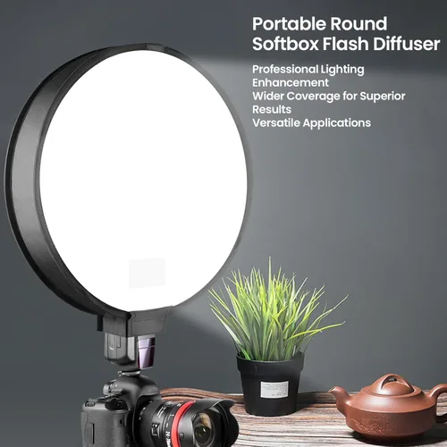 Vista 3 de DAUERHAFT Difusor de flash de softbox redondo portátil, difusor de softbox de forma redonda plegable de 15.7 in, difusor de flash para luz rápida