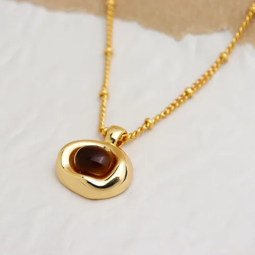 Vista 4 de Jean Beau Collares con colgante de piedra dorada para mujer, collar grueso de piedras preciosas colgantes para boda, baile de graduación, joyería