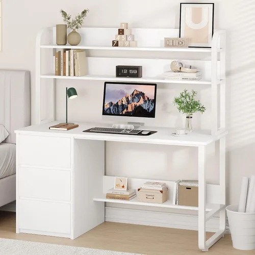 Vista 8 de MaverickFurni Escritorio blanco para computadora de 55 pulgadas