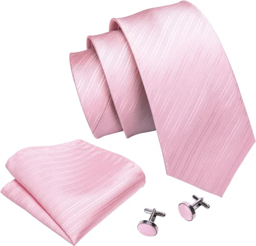 Vista 44 de Barry.Wang Juego de corbatas para hombre, corbata de seda a rayas, tejido a cuadros, gemelos formales, negocios, boda