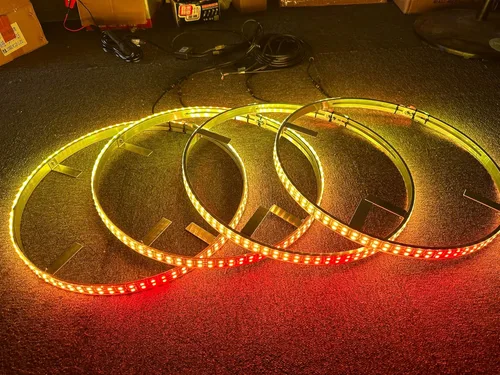 Vista 6 de Luz de anillo de rueda LED de doble fila de 17.5 pulgadas, 672 leds con señal de giro, bloqueo, freno, función de marcha atrás Bluetooth APP/Control