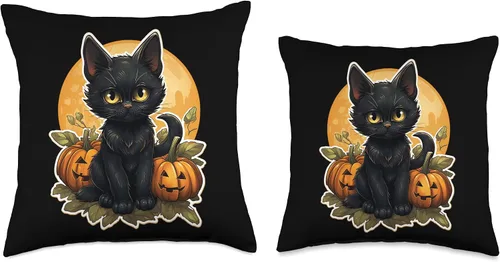 Vista 3 de Cat Lover Gifts & Halloween Gifts & Spooky Gifts Almohada negra de calabaza y gato de Halloween, 18 x 18, multicolor