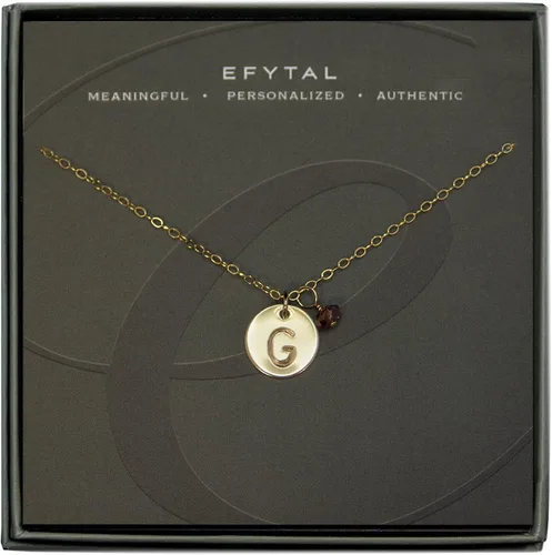 Vista 6 de EFYTAL Collar con inicial, pequeño disco personalizado relleno de oro delicado con dije del mes de nacimiento
