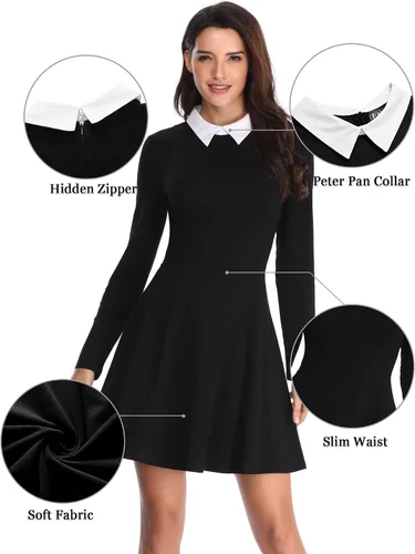 Vista 6 de FENSACE - Vestido de manga larga para mujer con cuello de Peter Pan