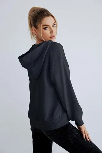 Vista 4 de SUGAR POISON Sudaderas con capucha para mujer, sudaderas casuales con capucha de manga larga con bolsillo de canguro