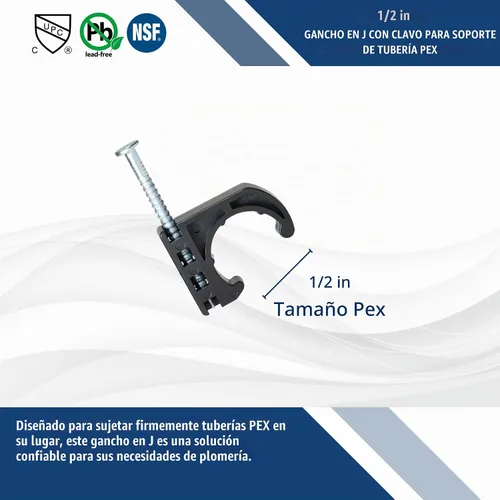 Vista 4 de XFITTING - Abrazadera J de 1/2 pulgada con clavo para Pex, cobre, CPVC, tubo de talón, paquete de 50