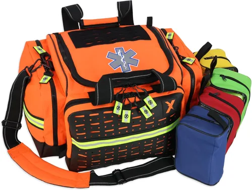 Vista 2 de Lightning X Bolsa modular grande para EMT de primeros auxilios de trauma para médicos de emergencia intermediarios Naranja fluorescente