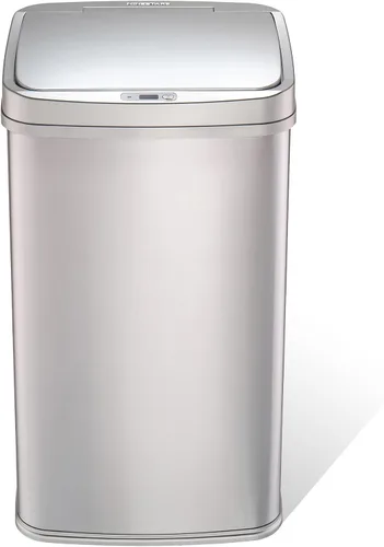Vista 10 de Ninestars DZT-50-28BR - Bote de basura rectangular con sensor de movimiento automático sin contacto, parte superior negra, 13 galones, 49 L, cepillo