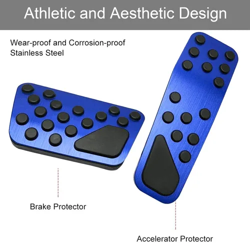 Vista 5 de sportuli Kit de cubiertas antideslizantes de aluminio para freno y pedal de acelerador sin taladrar para Dodge Challenger Charger Chrysler 300 Azul