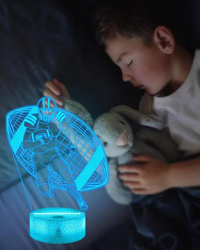 Vista 4 de Attivolife Luz nocturna de jugador de fútbol americano para niños, lámpara LED de ilusión de rugby 3D, 16 colores cambiantes con control remoto