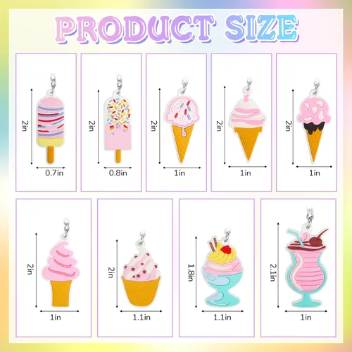 Vista 2 de Sasylvia 36 llaveros de helado para fiestas, regalos a granel, conos dulces, decoraciones de fiesta de cumpleaños para mujeres y hombres, accesorios