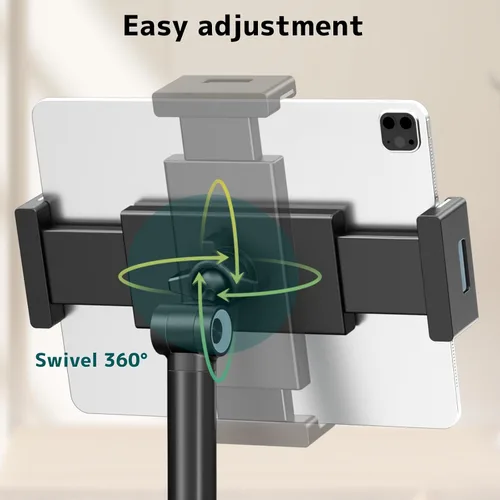Vista 4 de Soporte para tablet para iPad, soporte de teléfono con base resistente para escritorio, soporte plegable ajustable multiángulo compatible