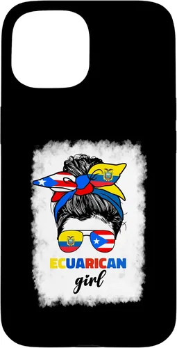 Vista 6 de Funda para iPhone 16, mitad ecuatoriana y puertorriqueña Rico Ecuador Flag Girl Mix