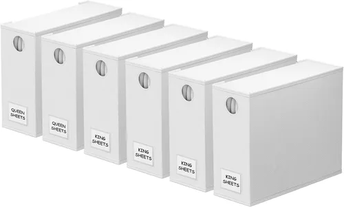 Vista 20 de SpaceAid Paquete de 6 Organizadores y Almacenamiento de Sábanas de Cama, Organizador de Sábanas Plegable con Ventana para Armario de Ropa Blanca